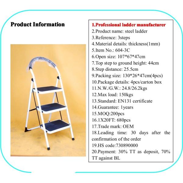 Buy Non Slip 3 Step 0.8mm Double Sided A Frame Ladder at wholesale prices