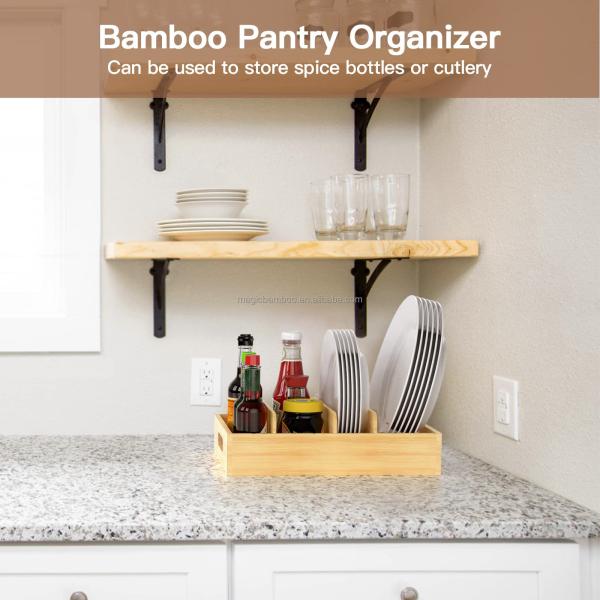 Bamboo Food Container Lid Organizer with Adjustable Dividers 30.49 x 25.41 x 6.36 CM