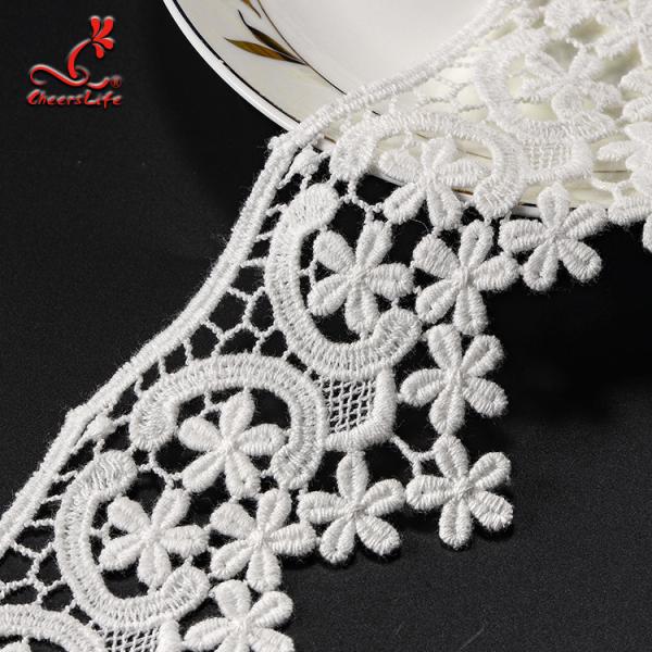 100% Cotton Water Soluble Flower Lace Trim For Clothing Pollution - Free