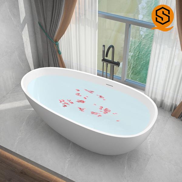 Buy Hotel Project Freestanding artificial stone solid surface matte white bathtub at wholesale prices