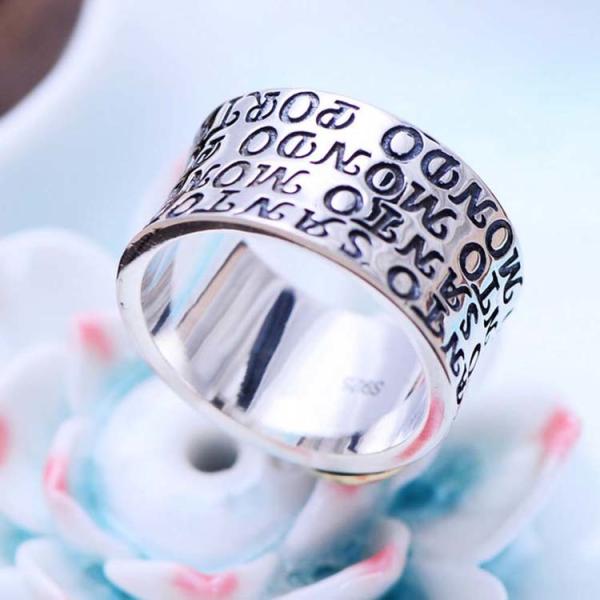 Retro Vintage Mens Sterling Silver Band Ring Engraved Words and Holy Mary (XH05396W)