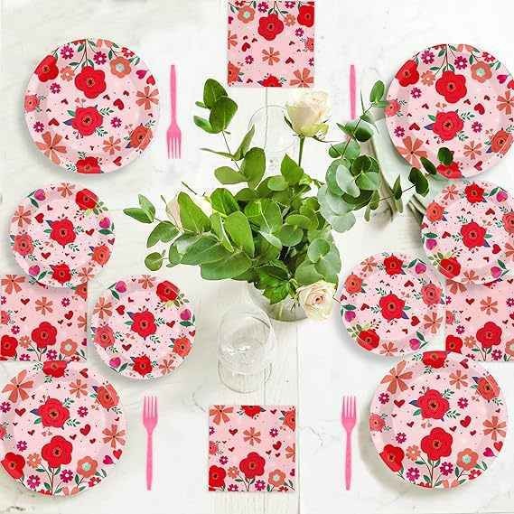 Tea Theme Disposable Tableware Set Flower Design Paper Plates Party Supplies Wedding Dinnerware Plate Set