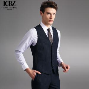 Anti-wrinkle Men's Business Suit in Classic Black and White Stripes with Notch