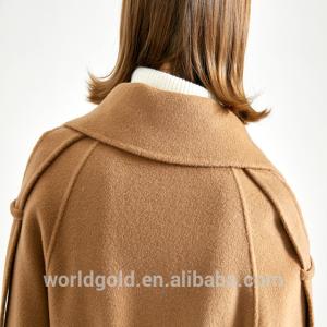 Fashion Ladies Long Woolen Jackets With Belt Camel Color Bathrobe Style
