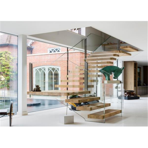 Straight Oak And Glass Staircase Simple Design For Residential , Public Project
