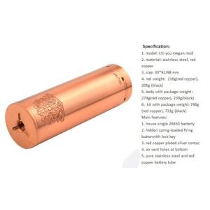 New popular 26650 mechanical mod ecig chi you megan mod 26650