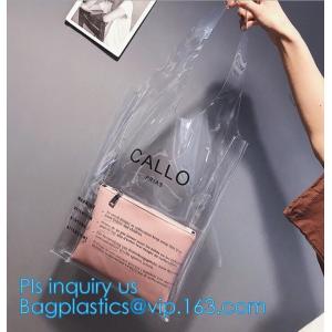 Transparent pvc handle plastic bag with logo, promotional clear tote pvc handle