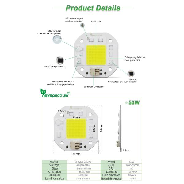 Solderless Chip On Board Led COB 50W 220V For Floodlight Downlight