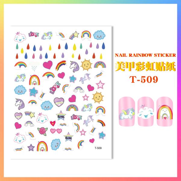 Summer Rainbow Cartoon Style 2D Stickers with Adhesive Backing in Multicolor Pattern