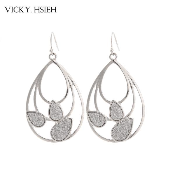 Buy VICKY.HSIEH Rhodium Tone Triple Loop Leaf Drop Earrings at wholesale prices