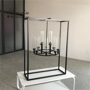 Saixin custom black metal frame with hanging chandelier candle holder for