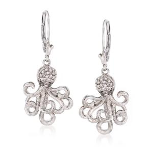 Quality Hawaiian Jewelry CZ Octopus Drop Earrings in Sterling Silver for sale