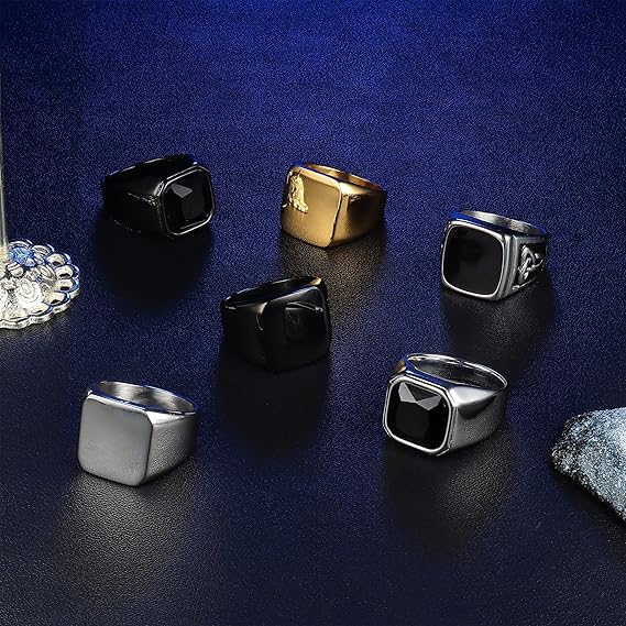 Black Enamel Mens Stainless Wedding Bands Size 5 - 10 Stainless Steel Wedding Band