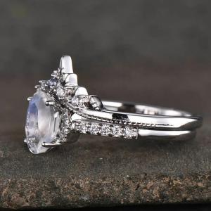 925 Sterling Silver Natural Stone Jewelry Rainbow Blue Moonstone Wedding Ring