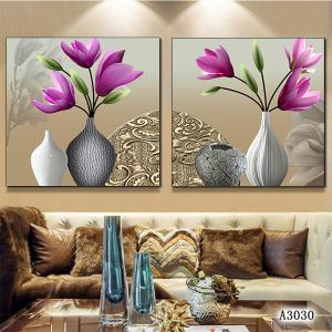 Vase Flowers Two Panels Spray Painting On Canvas Customized Beautiful Design