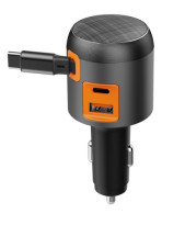 Aluminum Alloy USB Port Car Charger Type C 60W PD Car Charger With Rectractable Cable