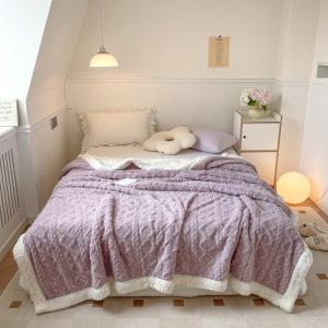 Jacquard Double Layer Flannel Throw Winter Fleece Sherpa Blanket 3ps Quantity