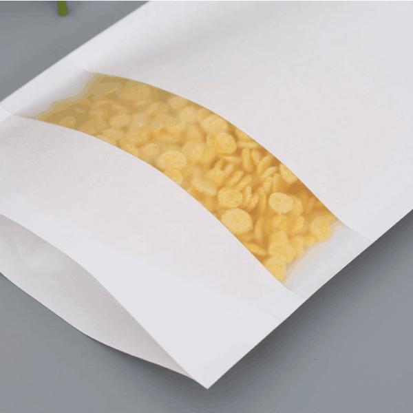 Custom Food Packaging Bag Standup White Kraft Paper Zipper Bag with Window for Food Wholesale