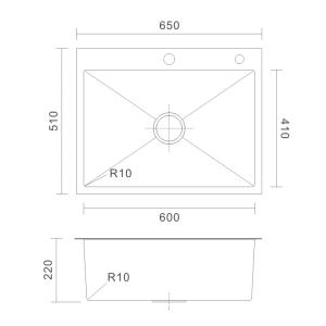 Cabinet Top Mount Stainless Steel Farmhouse Sink 16 Gauge 65x51