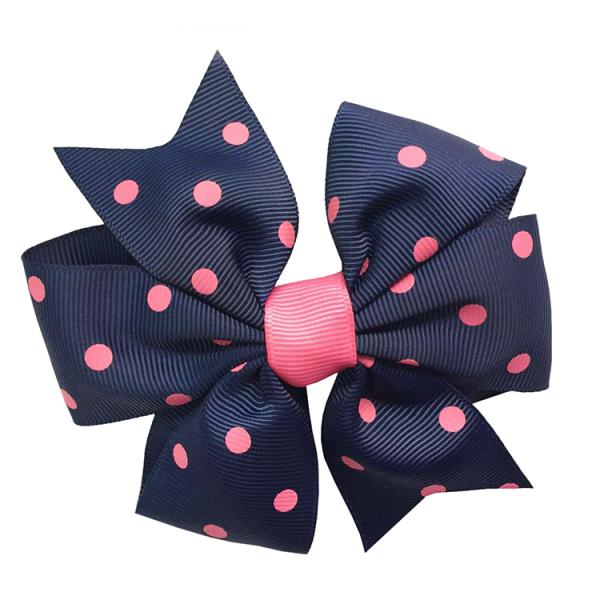 Girls Hair Bow Ribbon Dot Printing Green / Pink Color Customized Size