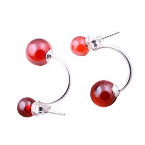 China 925 Sterling Silver Double Garnet Hoop Earrings (XH0488) on sale