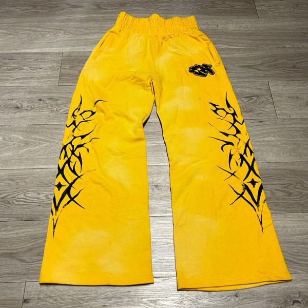 Custom Vintage Acid Wash Sun Faded Flared Sweat Wide Leg High Waist Track Pants Embroidery Rhinestone Oversized Baggy Sweatpants