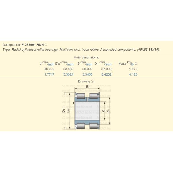 FSKG Brand F-238901 RNN Cylindrical Roller Bearing 45×83.9×85 Mm Without Outer Ring