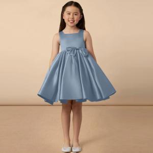 Wholesale Girl Kids Dress Blue Satin OEM ODM Baby Flower Girl Dresses Clothing