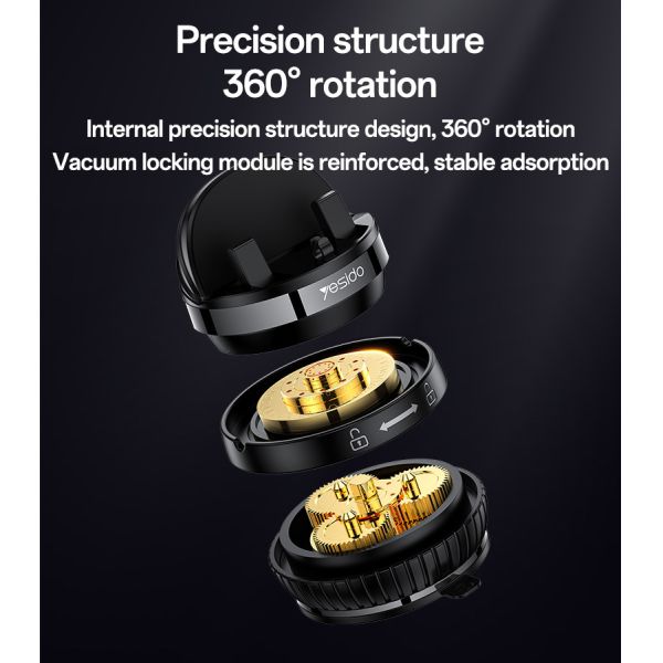 Yesido 360 Rotation Dashboard Phone Holder with One-touch Locking for 4.6/6.7 Inches Phones and 124G Weight