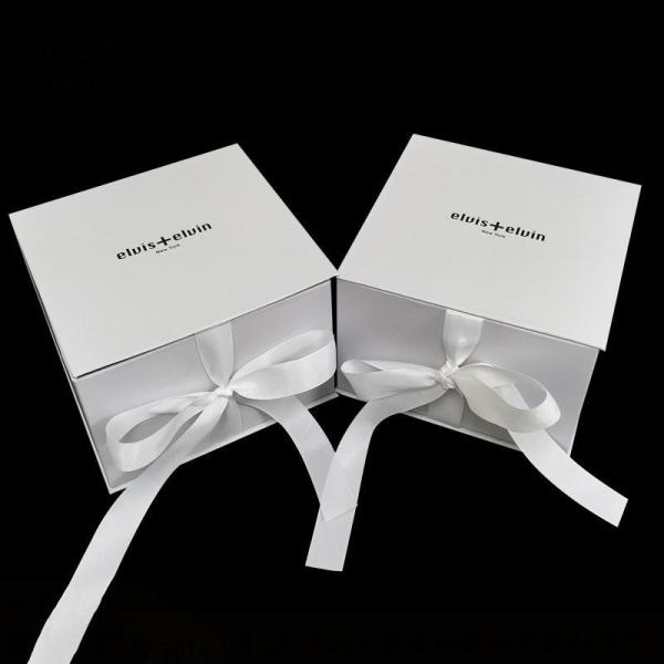 Square Custom Logo Luxury Foldable White Cardboard Gift Packaging Paper Box With Ribbon