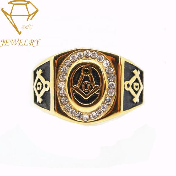 Buy Deep Engraved 18K Gold Freemason Masonic Signet Ring at wholesale prices