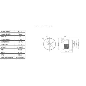 Quality low distortion S mount lens CCL125075MPF 1/2.5&amp;quot; f=7.5mm Megapixel for sale