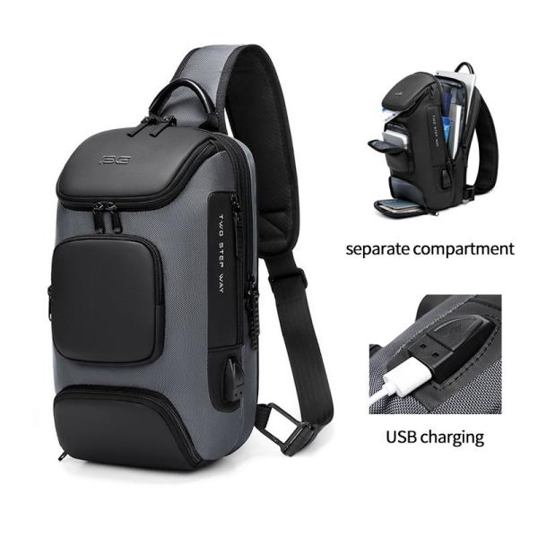 Buy Multi Pockets Polyester Mens Sling Bag With Usb Charging Interface at wholesale prices