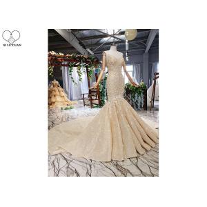 Sling Gold Tailor Made Prom Dresses Deep V Neck Lace Fishtail Beaded Shawl