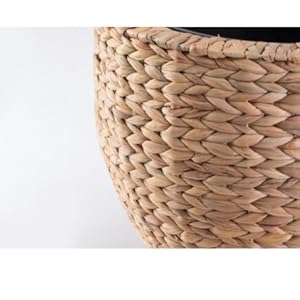 Water Hyacinth Wicker Planter Basket, Small Round Woven Basket For Plants With Metal Pot, Indoor Wicker Plant Pot Eco-Friendly Water Hyacinth Woven