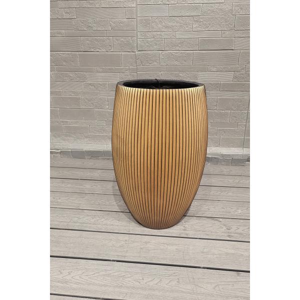 Tall Golden- Brown Hue Stripe Round Fiber Clay Planter Home Deluxe Decoration Project