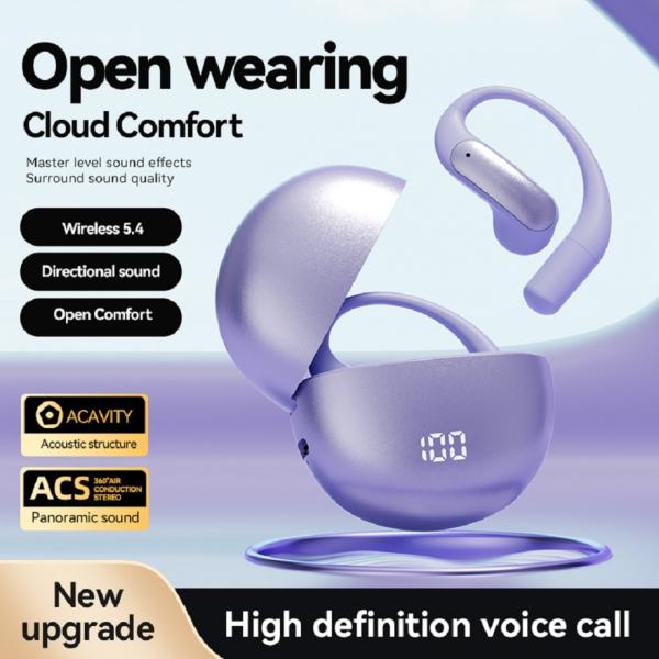 ETEK OWS Open Earphones 40mAh Battery While The Charging Case Houses 500mAh Protected Battery Black Purple Silver