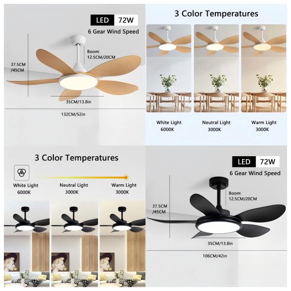 Wholesale factory 52 Inch Retro LED Inverter Ceiling Fan With Night Light Modern Design