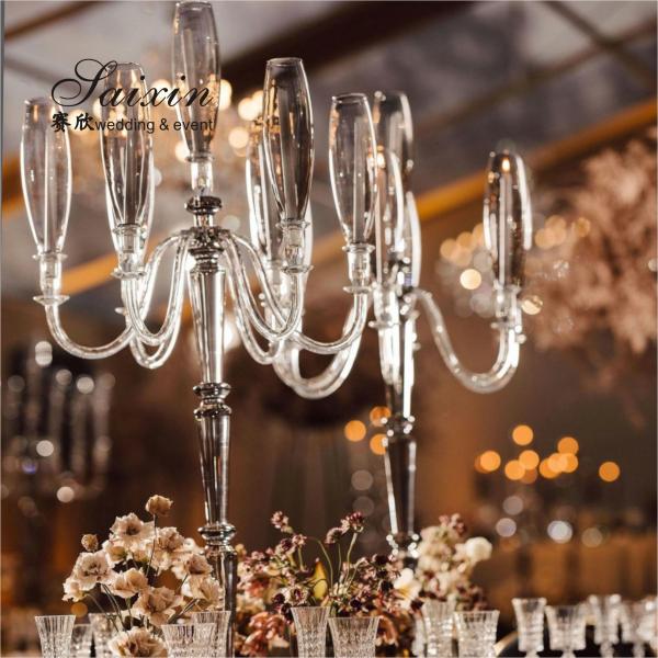 5 Arms Piece Crystal Glass Candelabra Tube Centerpieces Event Decoration 110CM