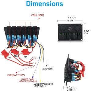 Waterproof Marine Boat Rocker Switch Panel 6 Gang With Dual USB Socket 3.1A Volt