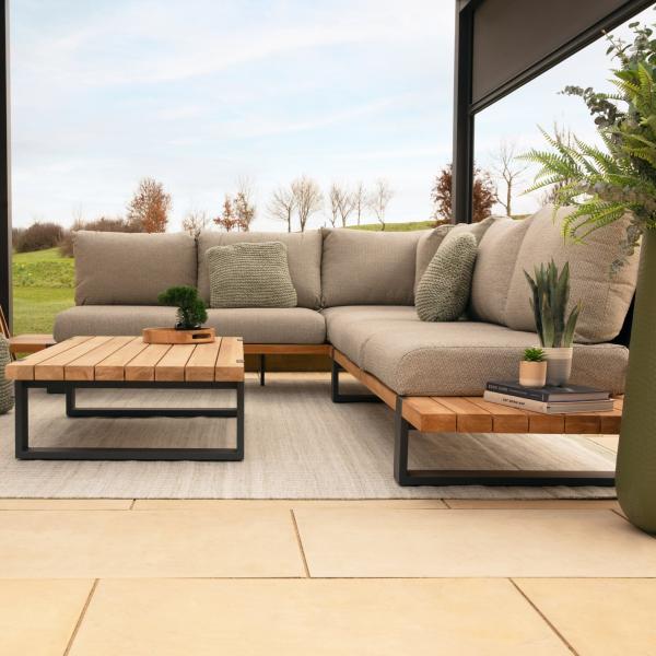 Modern Stylish Teak Wood Outdoor Corner Sofa Lounge Set for Commercial Hotel Villa