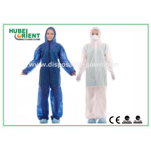 Quality Waterproof Disposable Coveralls With Hood/Nonwoven Breathable Stripping For Food Factory for sale