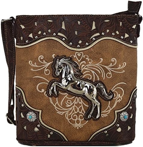 WESTERN STYLE HORSE PURSE EMBROIDERED FLORAL RHINESTONE STUDS CROSSBODY HANDBAGS COWGIRL COUNTRY WOMEN SINGLE SHOULDER B