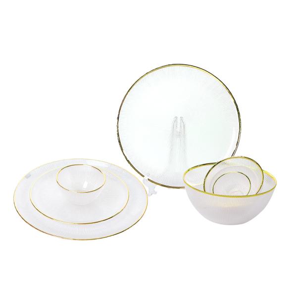 Buy Round Golden Rim 33cm Embossed Crystal Glass Plates Transparent Homemade at wholesale prices