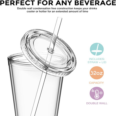 Transparent 32 Oz Insulated Double Wall Tumblers PS Material