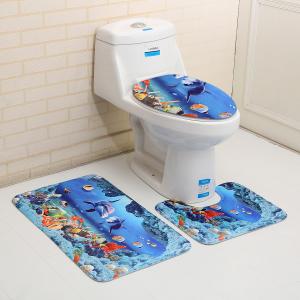 Three Piece Bathroom Mat Toilet Carpet Set 3D Dolphin Printed
