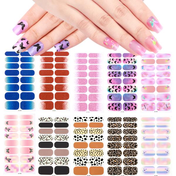 3D Solid Color Design Nail Strips Semi Cured Gel UV Nail Sticker For Girl Free Sample