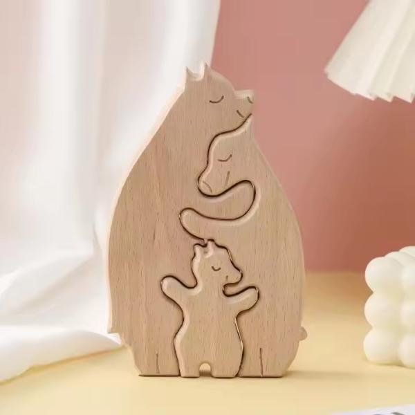 wooden Bear Family Wooden Puzzle Chinese Factory-Made Fun Wooden Toy and Chic Home Decoration