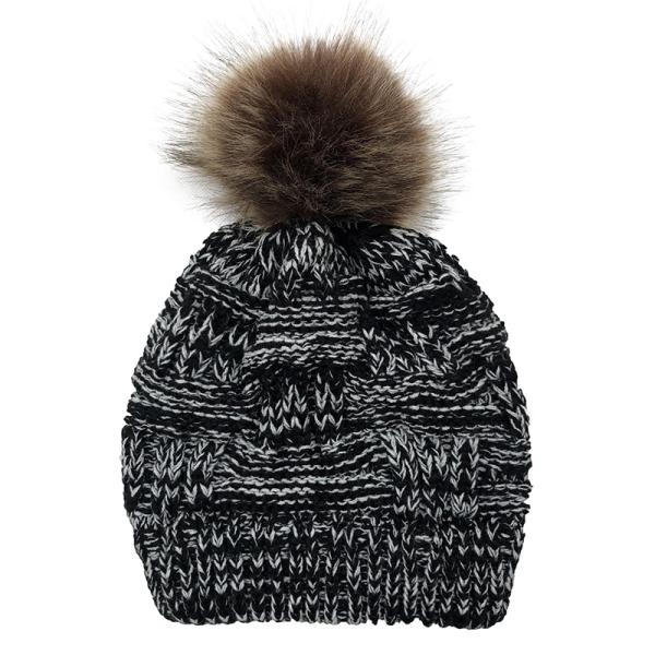 Removable Fur Pom Plain Cashmere Cap