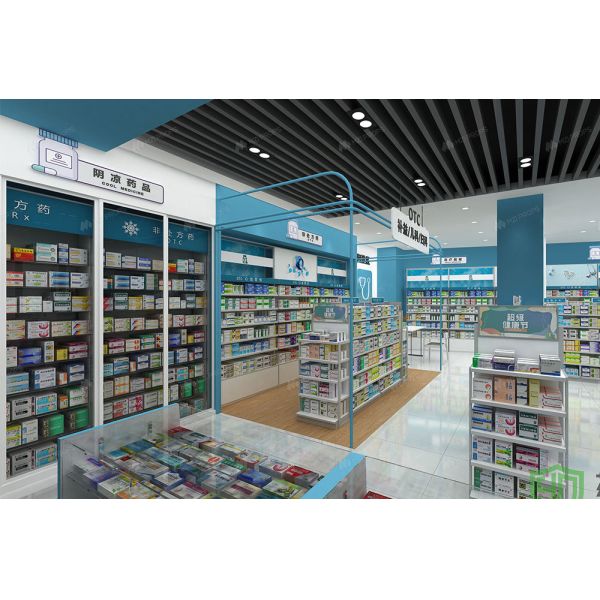 04-XDZYS003 Drugstore Store Shelf Pharmacy Shop Fitting Pharmacy Led Display for Medicine Shop Interior Design